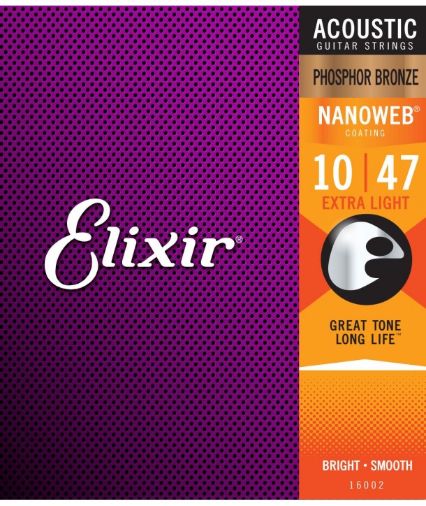 Elixir 16002 Extra Light Acoustic 10-47 Phosphor Bronze with NANOWEB Coating
