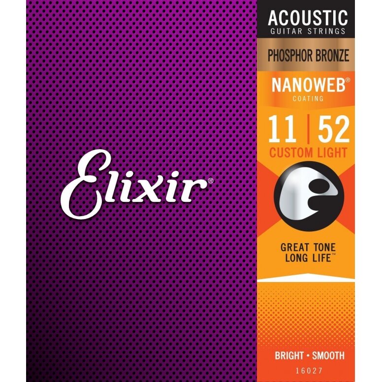 Elixir 16027 Custom Light Acoustic 11-52 Phosphor Bronze with NANOWEB Coating