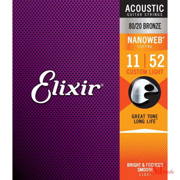 Elixir 11027 Custom Light 11-52 Acoustic 80/20 Bronze with NANOWEB Coating
