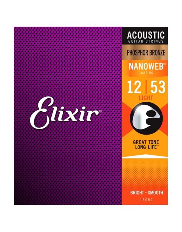 Elixir 16052 Light Acoustic 12-53 Phosphor Bronze with NANOWEB Coating