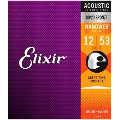 Elixir 11052 Light 12-53 Acoustic 80/20 Bronze with NANOWEB Coating