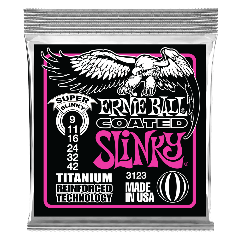 Ernie Ball 3123 Super Slinky Coated Titanium RPS Electric Guitar Strings 9-42 Gauge