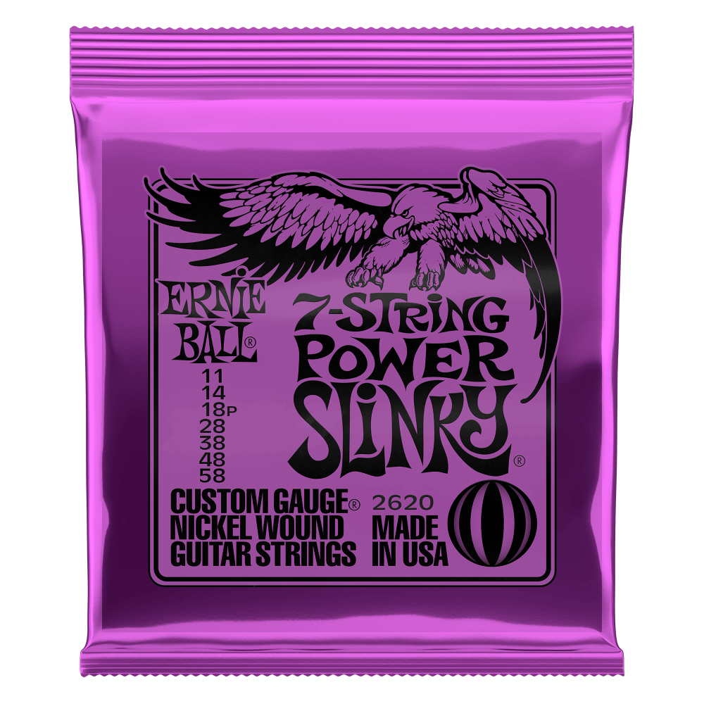 Ernie Ball 2620 Power Slinky Nickel Wound 7-String Electric Guitar Strings 11-58 Gauge