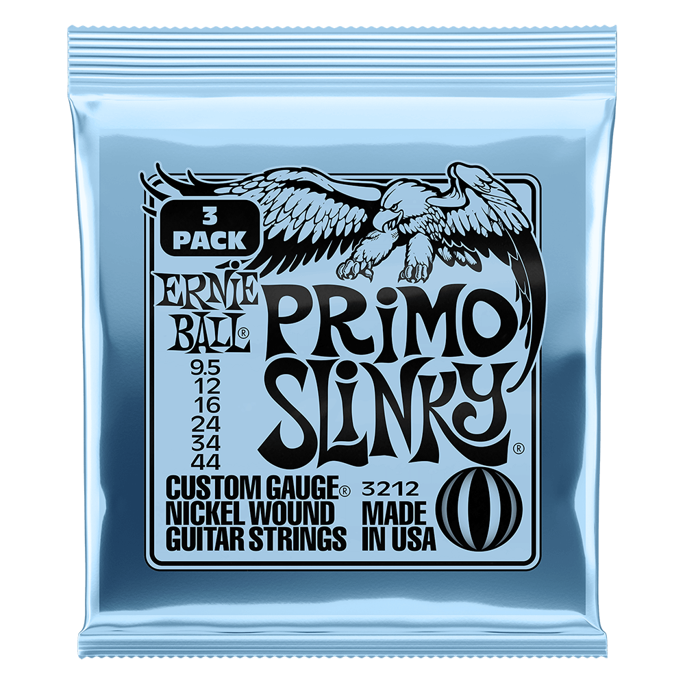 Ernie Ball 3212 Primo Slinky Nickel Wound Electric Guitar Strings 9.5-44 Gauge - 3 Pack
