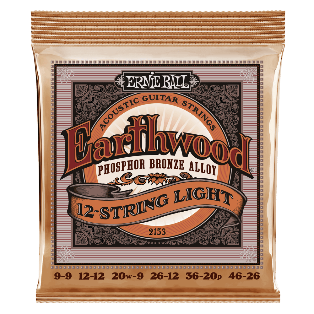 Ernie Ball 2153 Light Earthwood Phosphor Bronze 12-String Acoustic Guitar Strings 9-46 Gauge