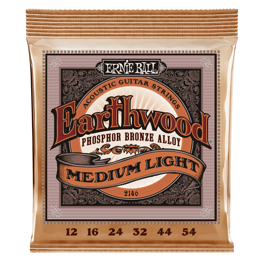 Ernie Ball 2146 Medium Light Earthwood Phosphor Bronze Acoustic Guitar Strings 12-54 Gauge