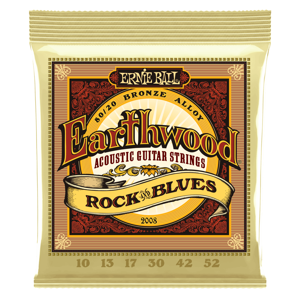 Ernie Ball 2008 Rock and Blues w/Plain G Earthwood 80/20 Bronze Acoustic Guitar Strings 10-52 Gauge