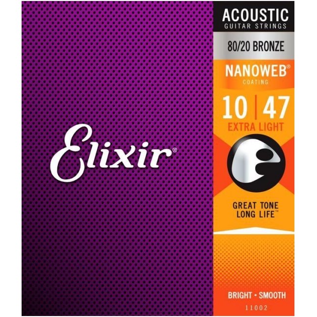 Elixir 11002 Extra Light 10-47 Acoustic 80/20 Bronze with NANOWEB Coating