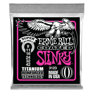 Ernie Ball 3123 Super Slinky Coated Titanium RPS Electric Guitar Strings 9-42 Gauge