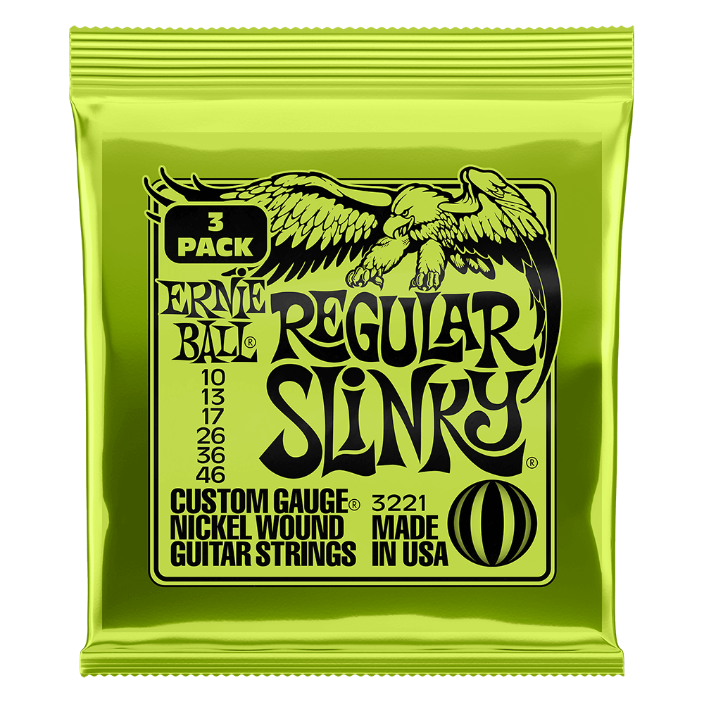 Ernie Ball 3221 Regular Slinky Nickel Wound Electric Guitar Strings 10-46 Gauge - 3 Pack
