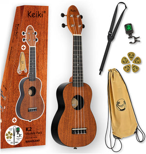 Ortega KEIKI K2-MAH Series Soprano Ukulele Set - Agathis Mahogany Natural ukulėlė