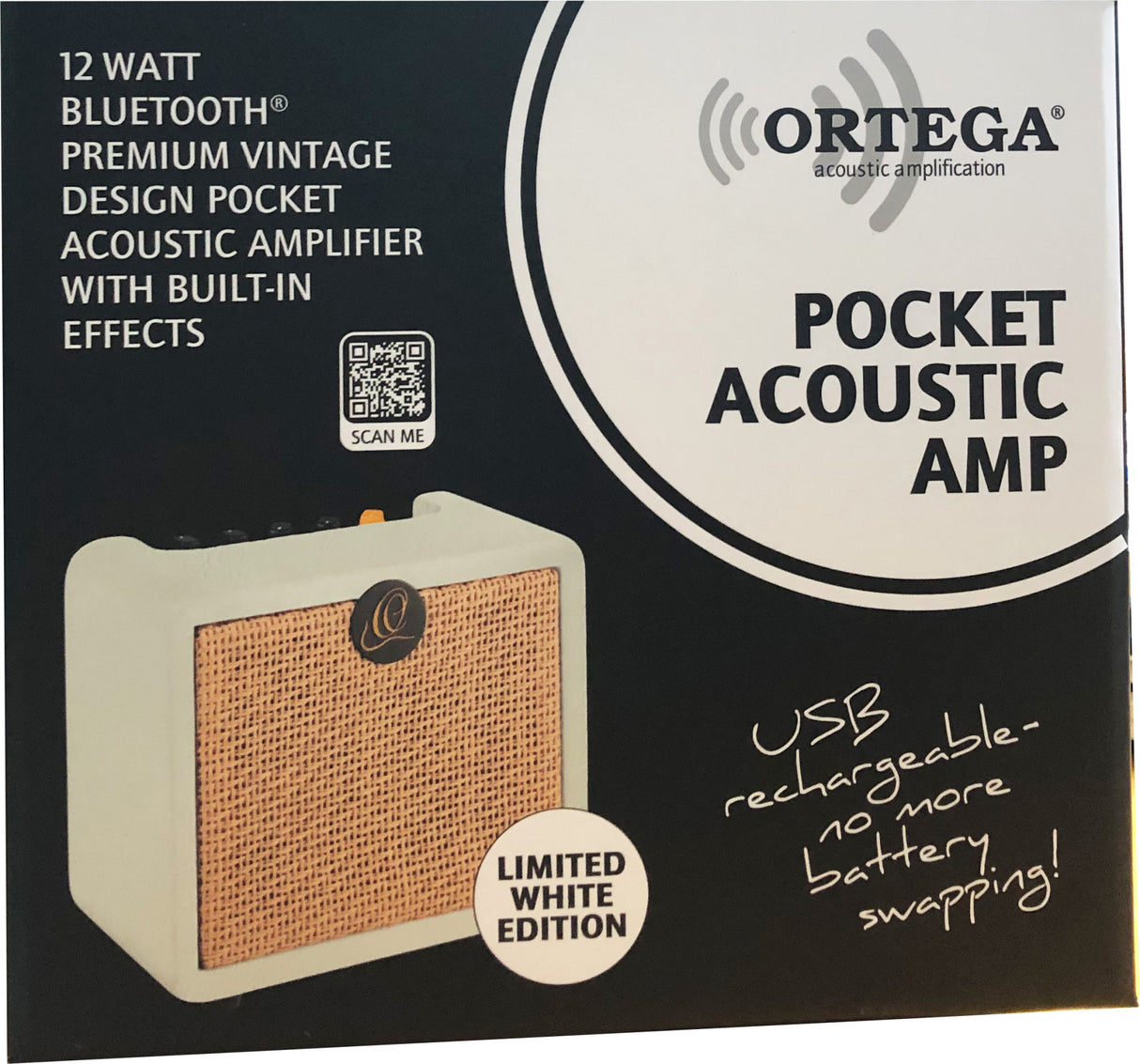 Ortega PTWO-LTD 12 WATT BLUETOOTH PREMIUM VINTAGE DESIGN POCKET ACOUSTIC AMPLIFIER W- BUILT-IN EFFEC
